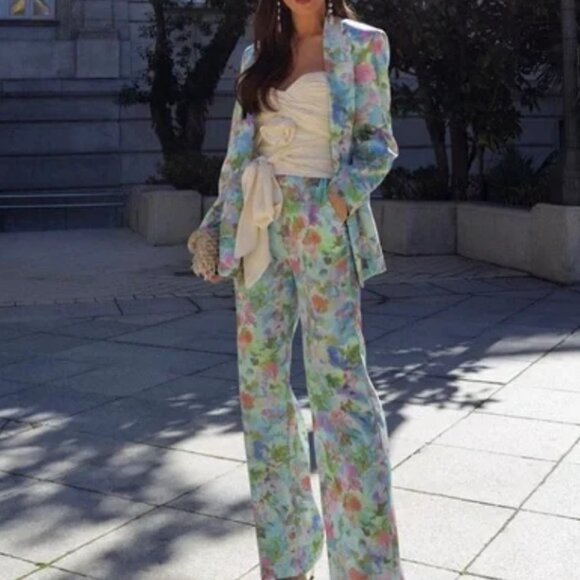 Zara Floral Printed Satin Trousers - Picture 8 of 12